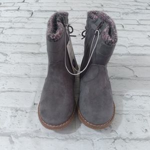 Cat & Jack Boots Girls 11 Walda Gray Faux Suede Side Zip Riding Boots